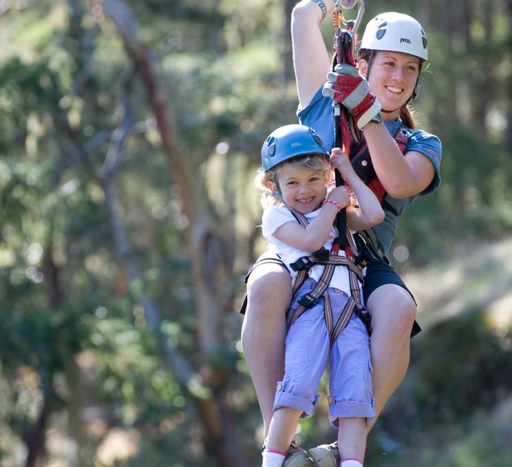 A mother and daughter zipline at Adrena LINE Ziplines in Victoria, BC