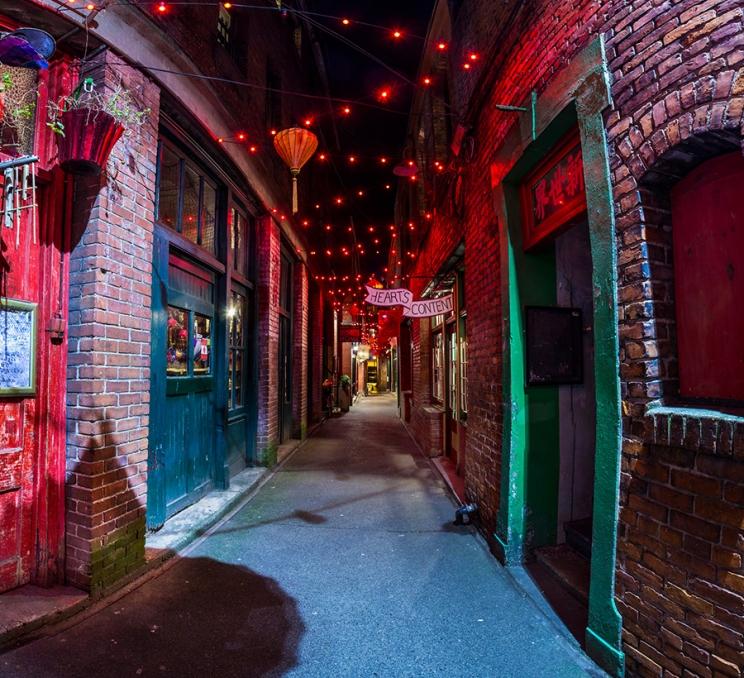 Fan Tan Alley at night in Victoria, BC