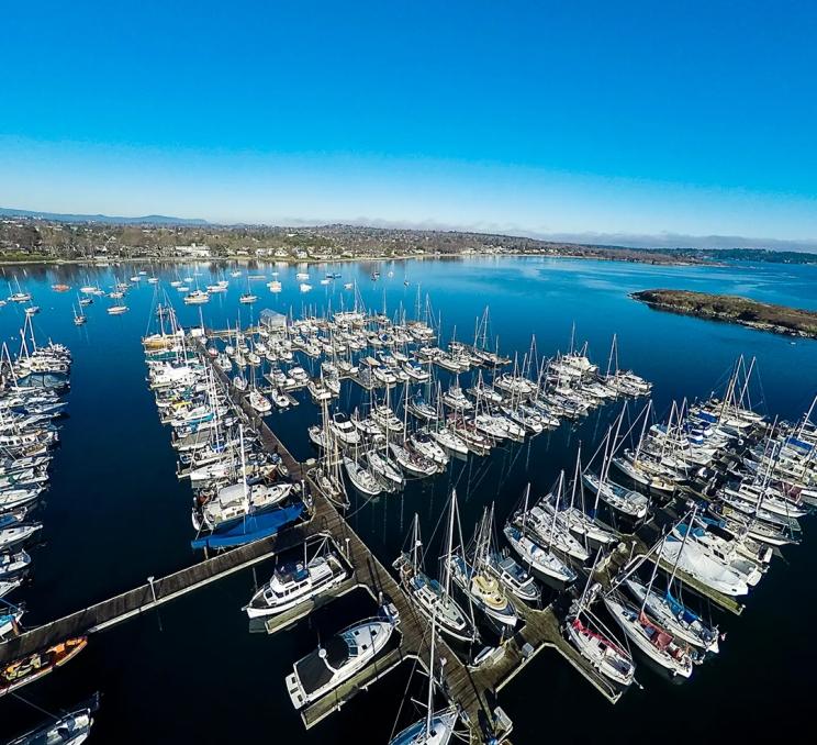 An aerial view of Oak Bay Marina in Victoria, BC