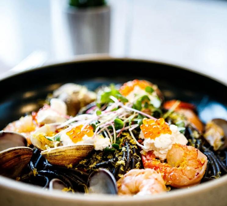 A bowl of fresh seafood at Fathom in Victoria, BC