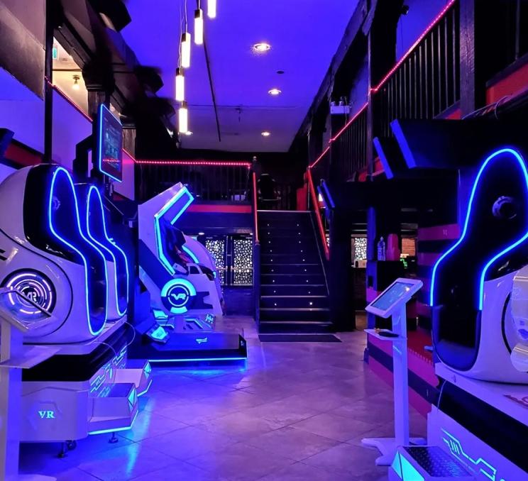 The interior of Infusion VR Arcade a virtual reality games arcade in Victoria, BC