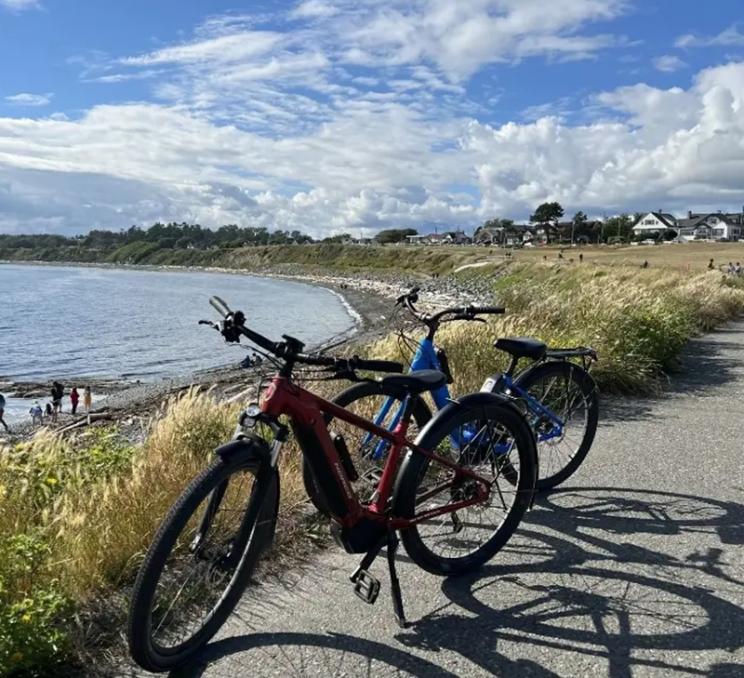 A pair of bikes parked along Dallas Road in Victoria, BC