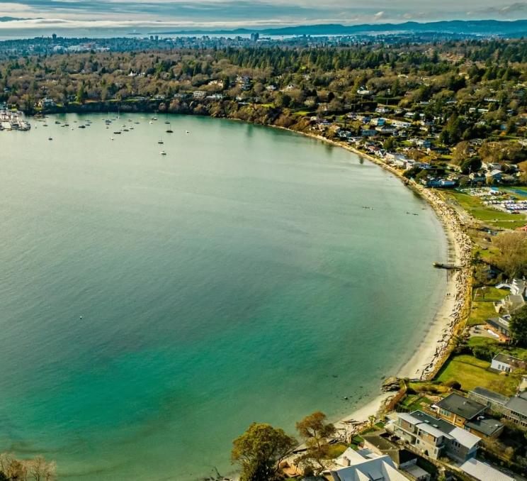 An aerial view of Cadboro-Gyro Park in Victoria, BC