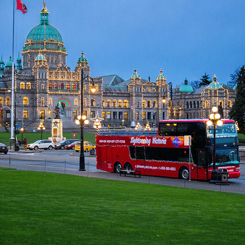 Explore our beautiful city aboard a decorated bus and see the sights that make Victoria so special this time of year.