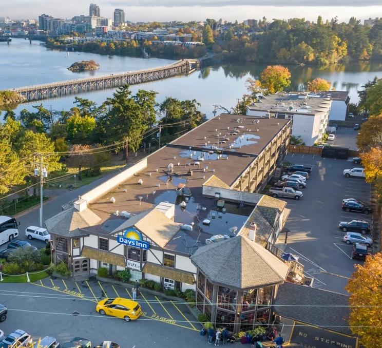 An aerial view of the Days Inn Victoria Uptown in Victoria, BC