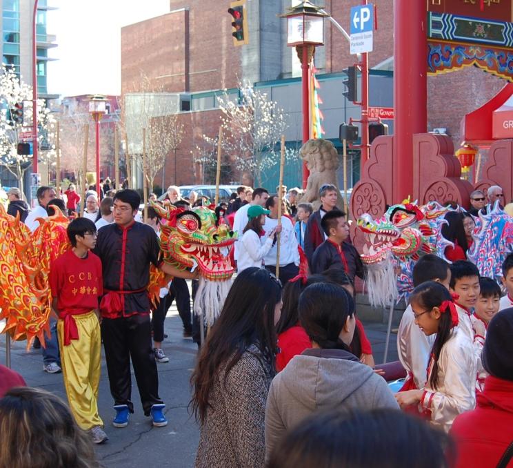 Chinatown festival with crowds of people