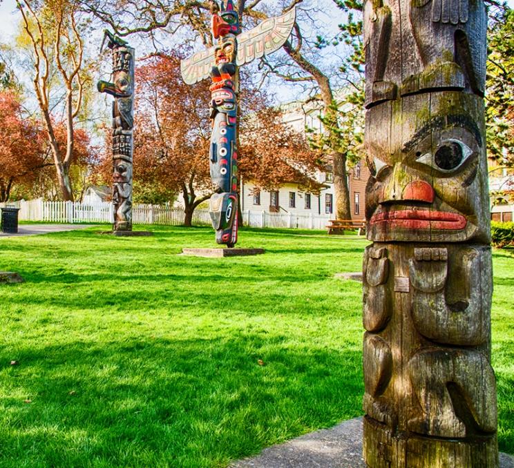 The totem poles at Thunderbird Park.