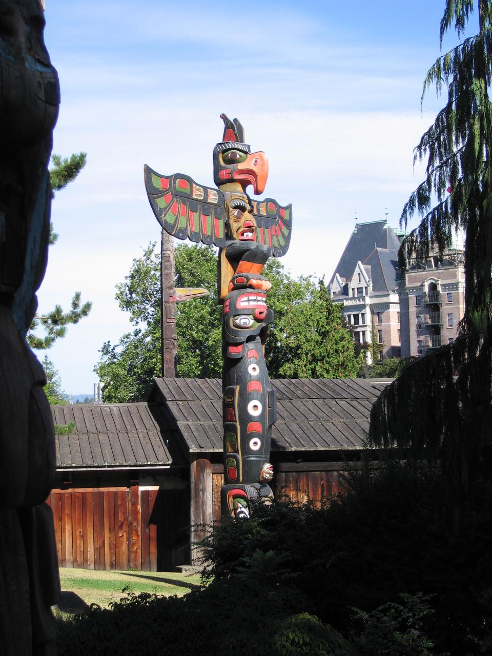 Thunderbird Park Totem Pole in Greater Victoria, BC