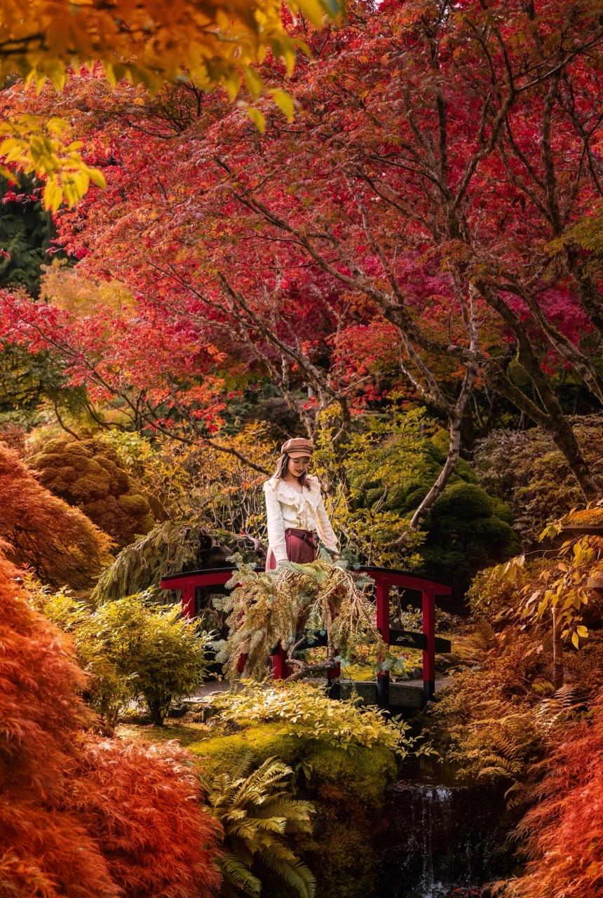 A young woman wanders through Victoria's fall colours