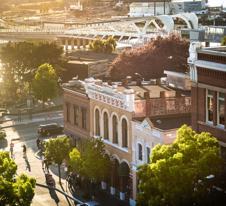 A view of Yates Street in downtown Victoria, BC