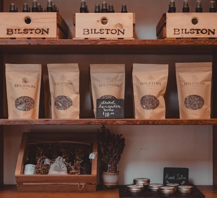 A display of goods at Bilston Creek Farm in Victoria, BC