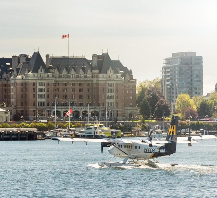 A Harbour Air Seaplane Lands in Victoria's Inner Harbour