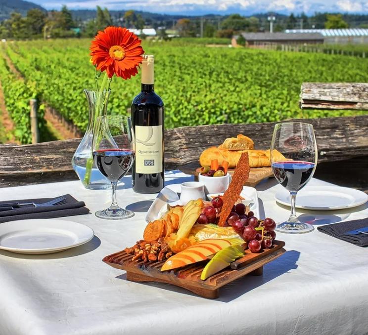 A vineyard side charcuterie and wine lunch at Church & States Wines in Victoria, BC