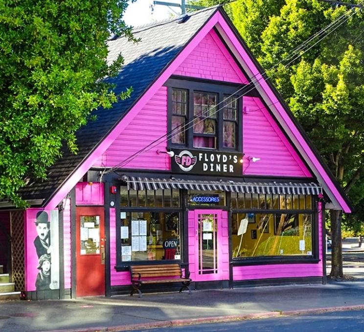 The exterior of Floyd's Diner's James Bay location in Victoria, BC