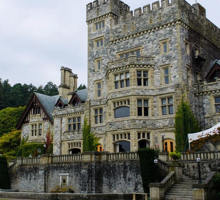 The exterior of Hatley Castle in Victoria, BC