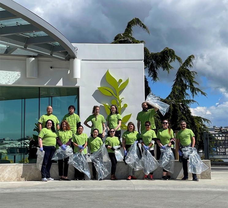 The staff at Inn at Laurel Point prepare for a beach cleanup in Victoria, BC