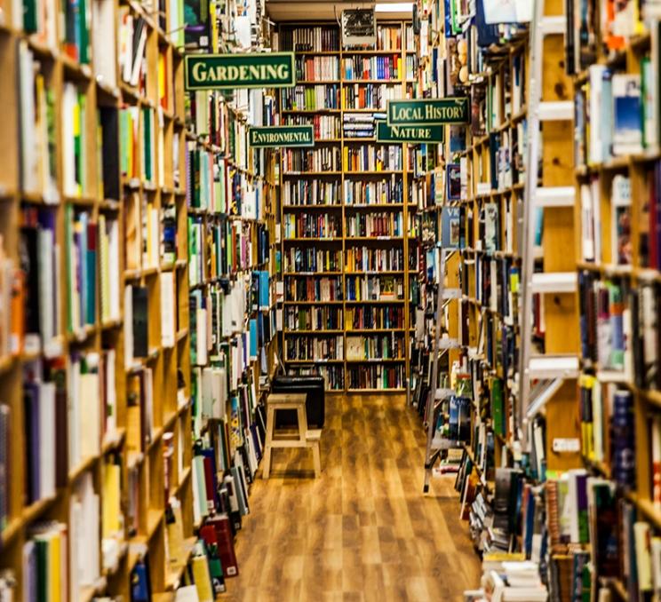 An aisle of books at Russell Books in Victoria, BC