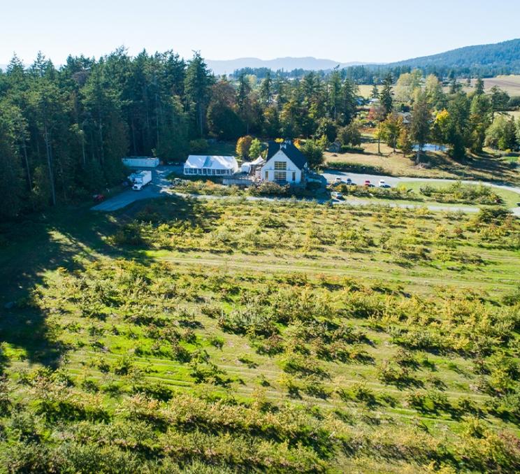 An aerial view of Sea Cider Farm & Ciderhouse in Victoria, BC