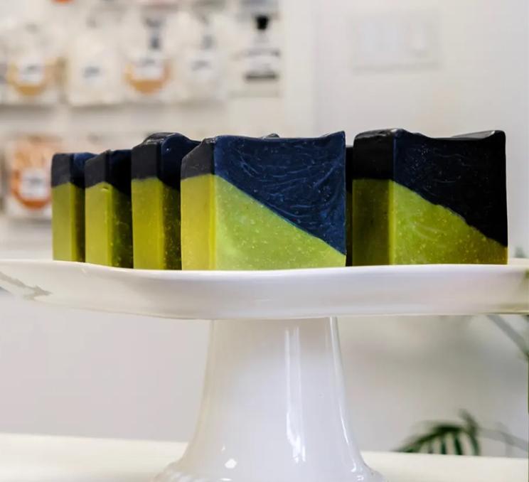 Green and black soap at Starlite Soap Studio in Victoria, BC