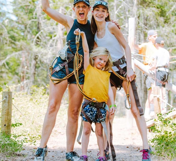 A family at WildPlay Elements Park in Victoria, BC