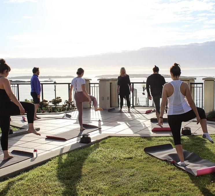 A morning yoga class at the Oak Bay Beach Hotel in Victoria, BC