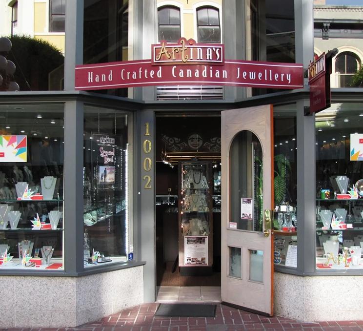 Artina's Jewellery's storefront on Government Street in Victoria, BC