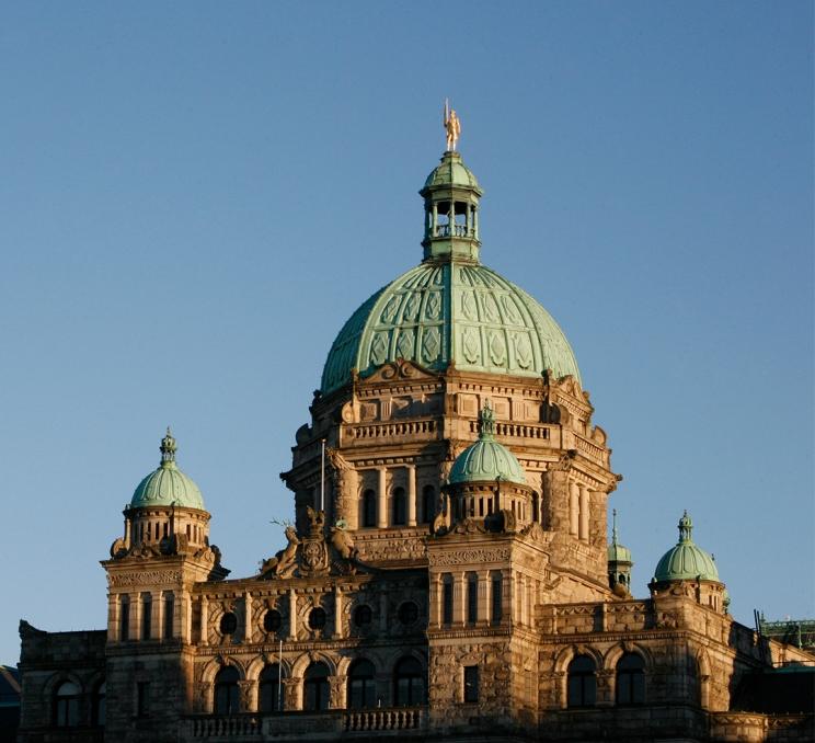 The rooftop of the BC Parliament Buildings in Victoria, BC