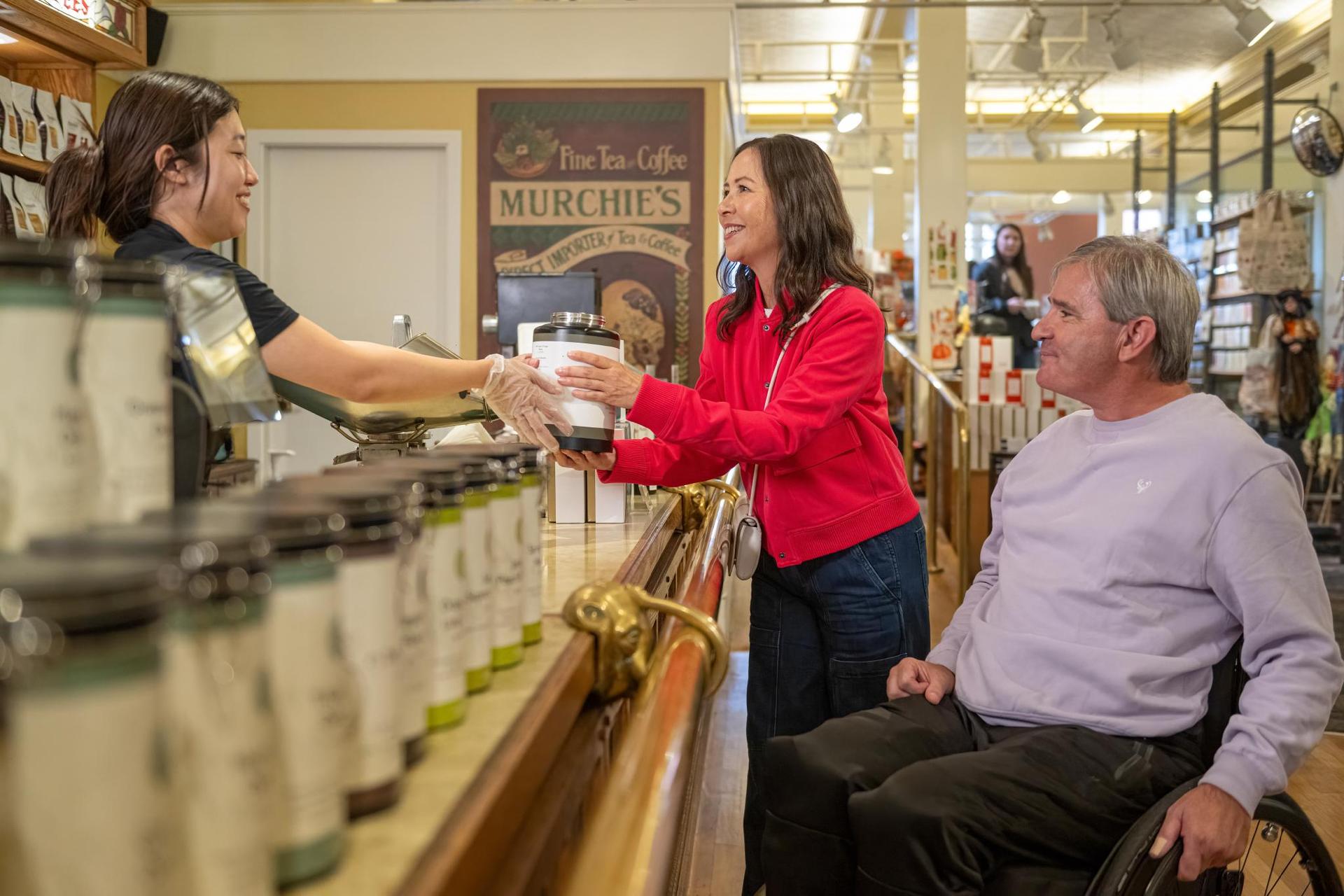 A couple shopping at Murchie's Tea & Coffee in Victoria, BC