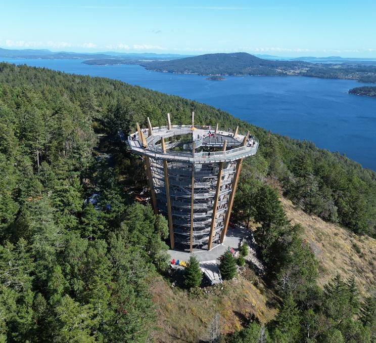 An aerial view of the Malahat SkyWalk over looking the Saanich Inlet in Victoria, BC