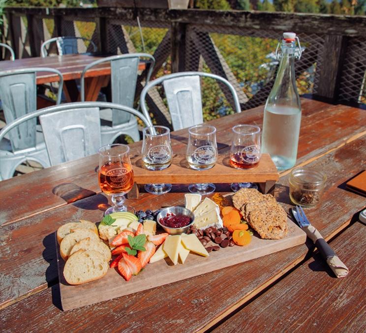 A flight of cider and charcuterie at Sea Cider Farm & Ciderhouse in Victoria, BC